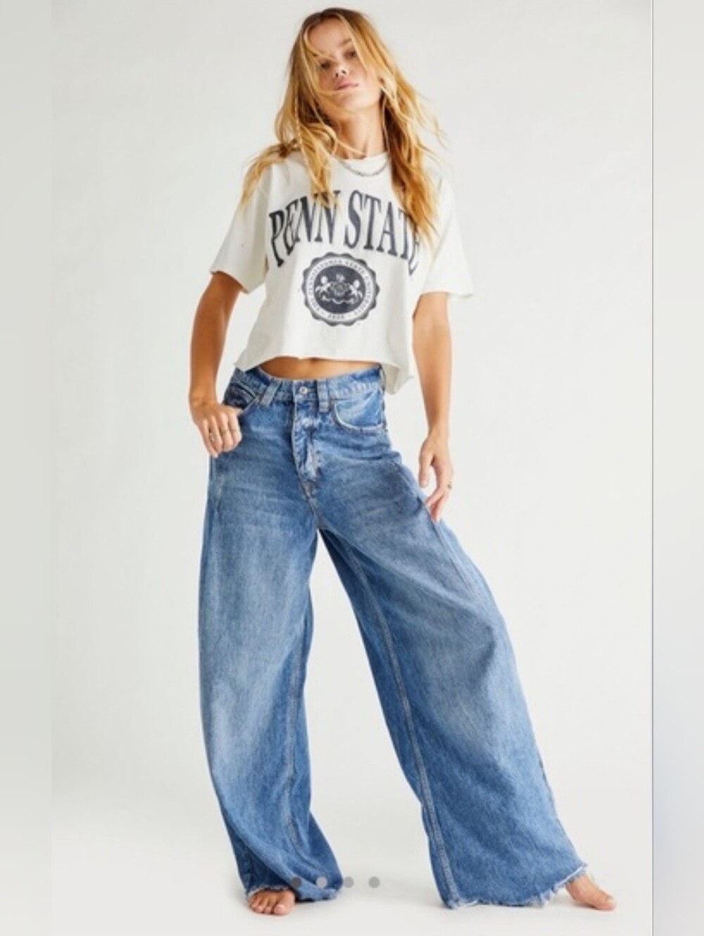Free People Wide Leg High-Rise Blue Jeans
